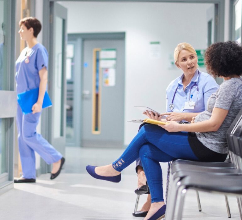 Luxury clinic reception with marble and soft lighting