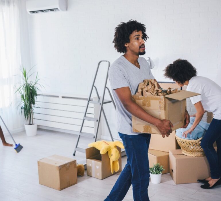 Empty living room with a French-inspired pre-move design plan