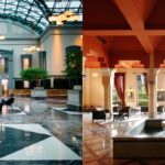 Hotel interior featuring Arabic geometric patterns and gold accents