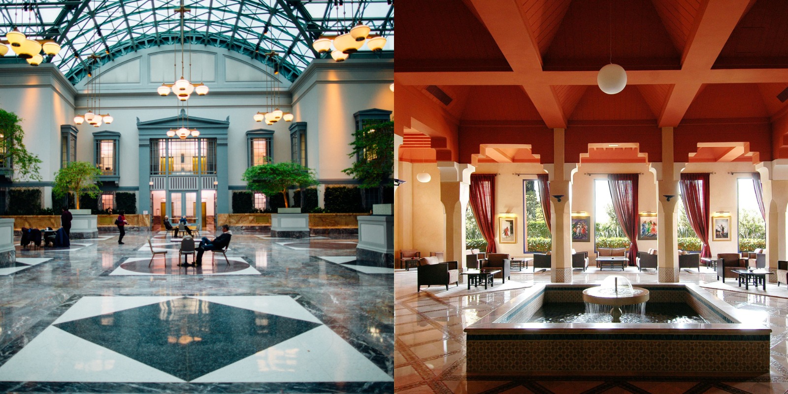 Hotel interior featuring Arabic geometric patterns and gold accents